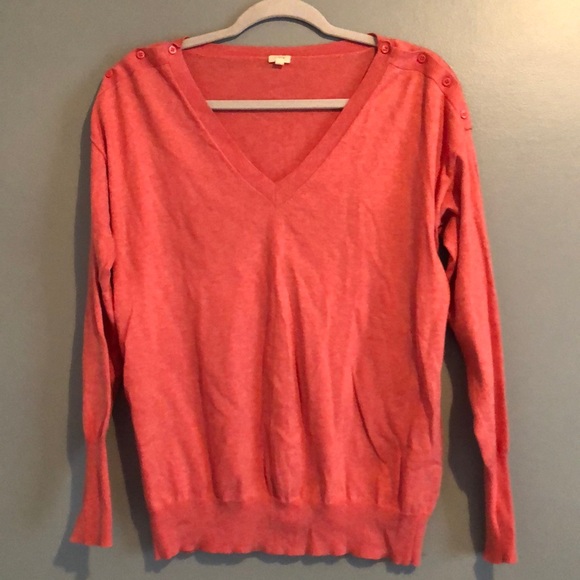 J. Crew Sweaters - J.Crew Button Shoulder V-neck Sweater Coral Medium